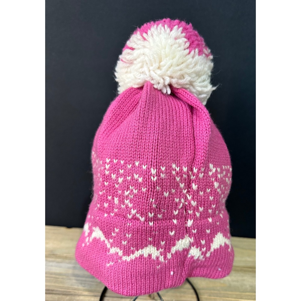 The Aspen Lid Knit Beanie Fair Isle Wool Pom Pom Womens OS Pink Excellent